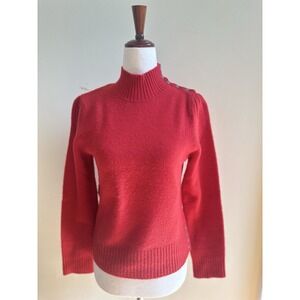 Vintage Ralph Lauren Red Wool Turtleneck Shoulder Button Sweater Puff Shoulder S